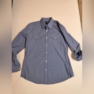 Murano Agent M Slim Fit Blue Striped Button Down Shirt Men’s Large Stretch